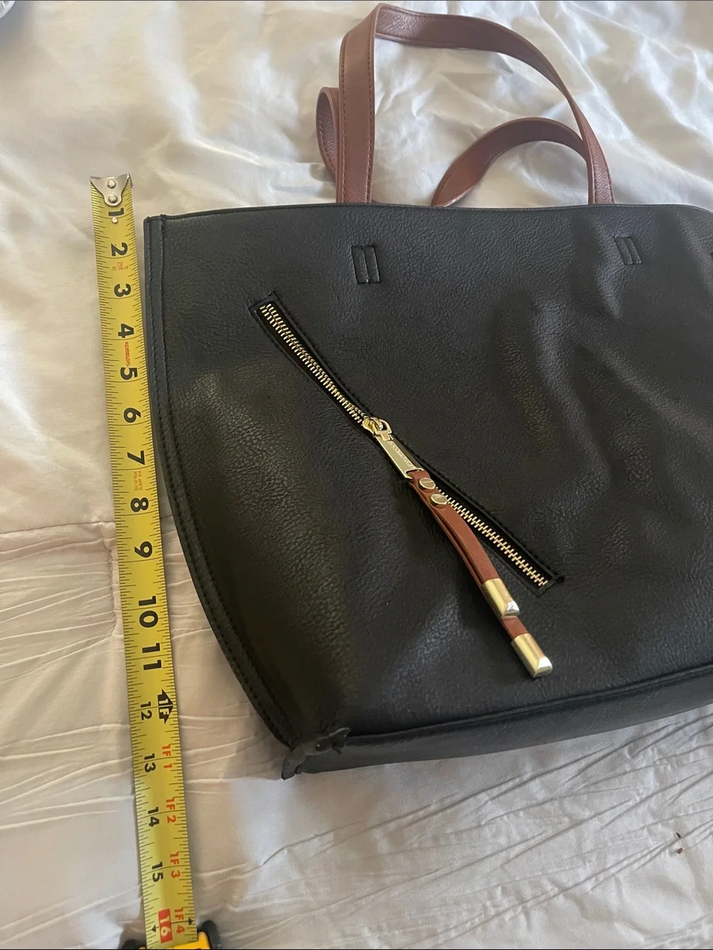 Steve Madden Black Tote Bag with Brown Handles